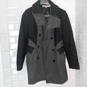 KENNETH COLE NY Double Breasted Pea Coat SIZE 8 Wool Blend Big Button Black EUC